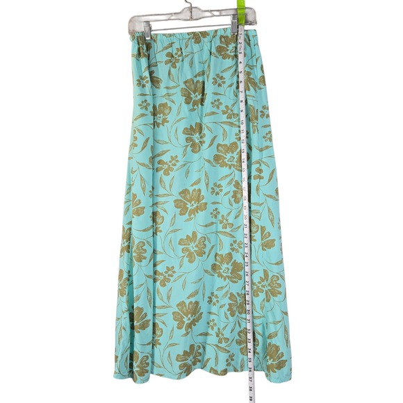 Billabong Womens Turquoise Blue Floral Viscose Maxi Skirt Elastic Waist Large - Picture 6 of 10
